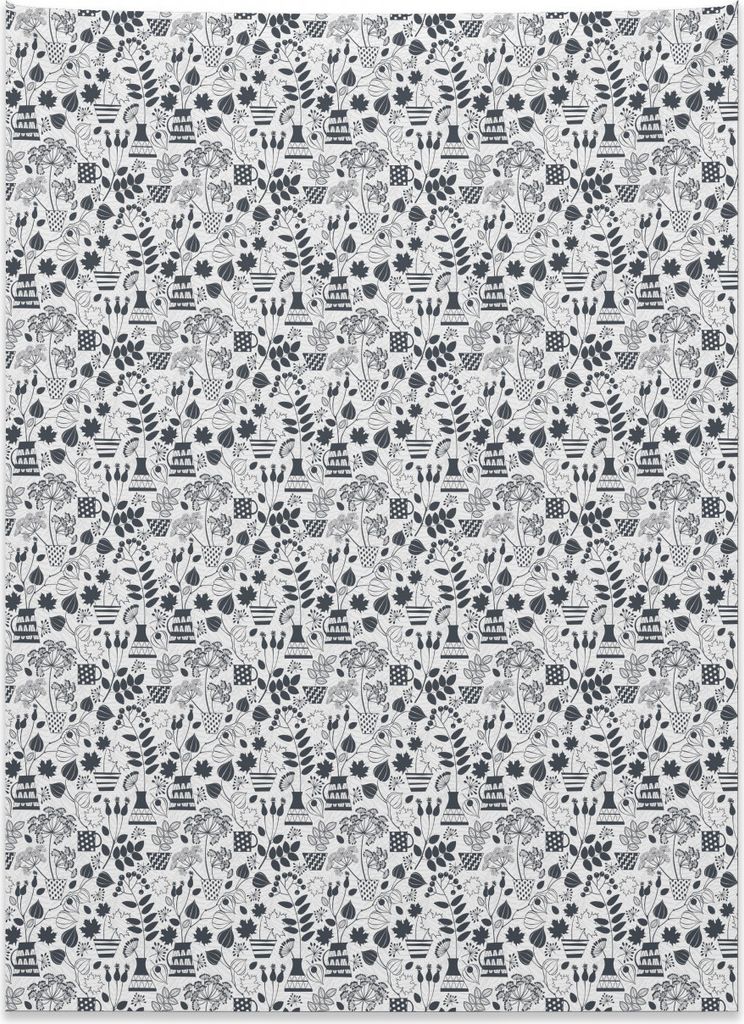 Abakuhaus Garten Wandteppich, Blühende Flora Greyscale aus Weiches Mikrofaser Stoff Kein Verblassen Klare Farben Waschbar, 110 x 150 cm, Anthrazit...