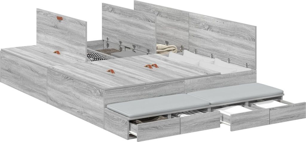 Möbel Stauraumbettgestell Grau Sonoma 135x190 cm - Klassische Betten 3335706