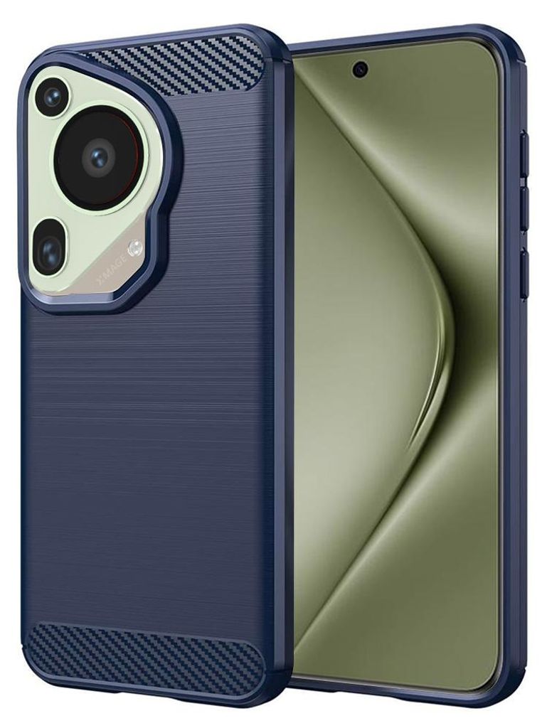 Techsuit Carbon Silicone Back Cover Hülle für Huawei Pura 70 Ultra - Blau