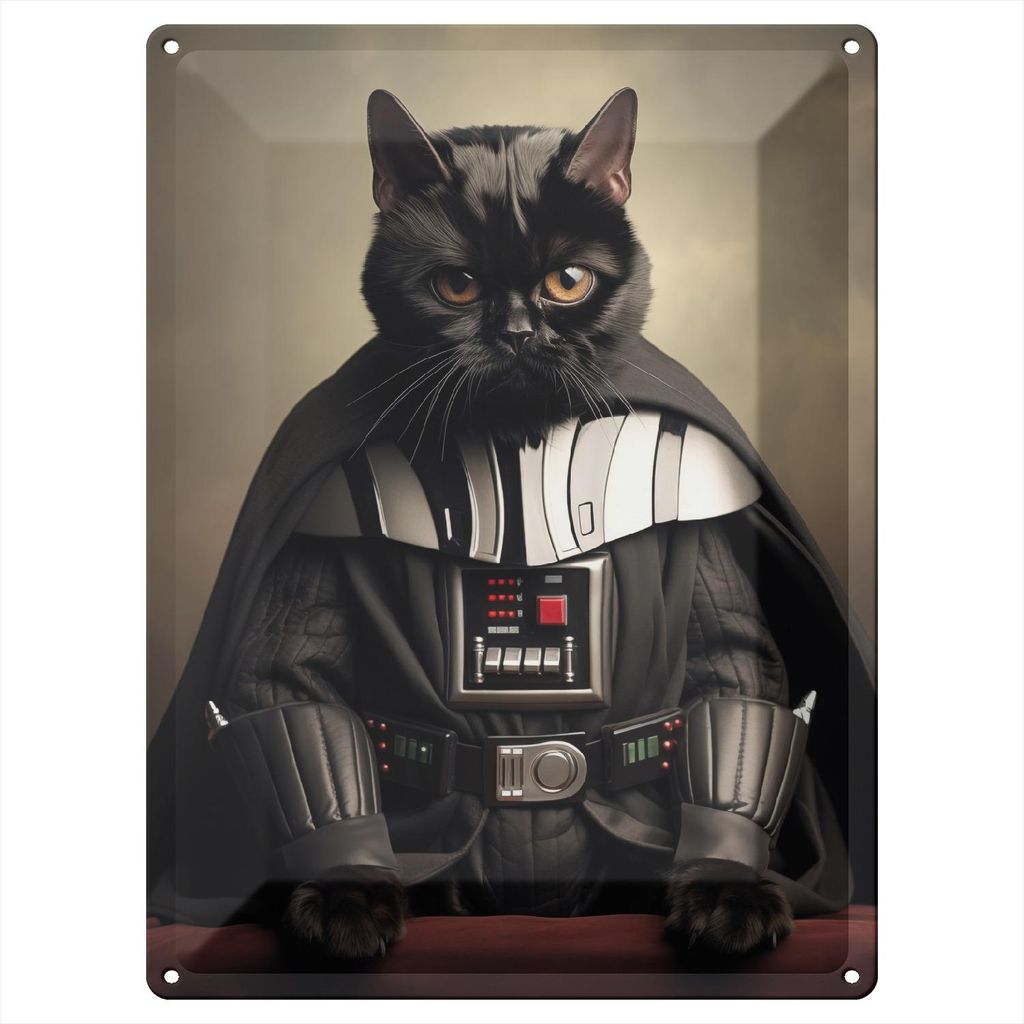 Wallario Blechschild Wandbild in : Brillante Farben, Größe 30 x 40 cm Motiv Katze im Kostüm