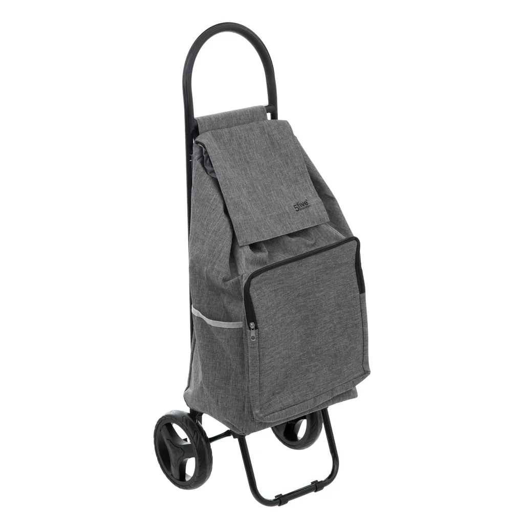 Chariot de course gris à roulettes - Grand sac de marché amovible