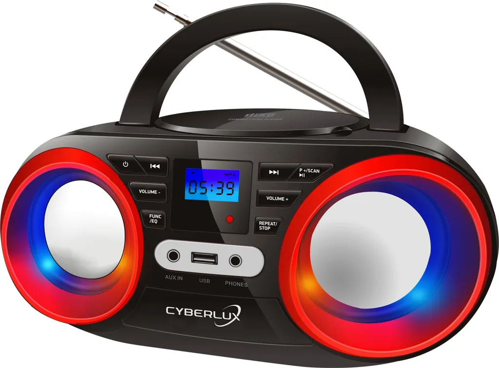 Lecteur CD radio cassette Cyberlux CL-810 de couleur noir rouge