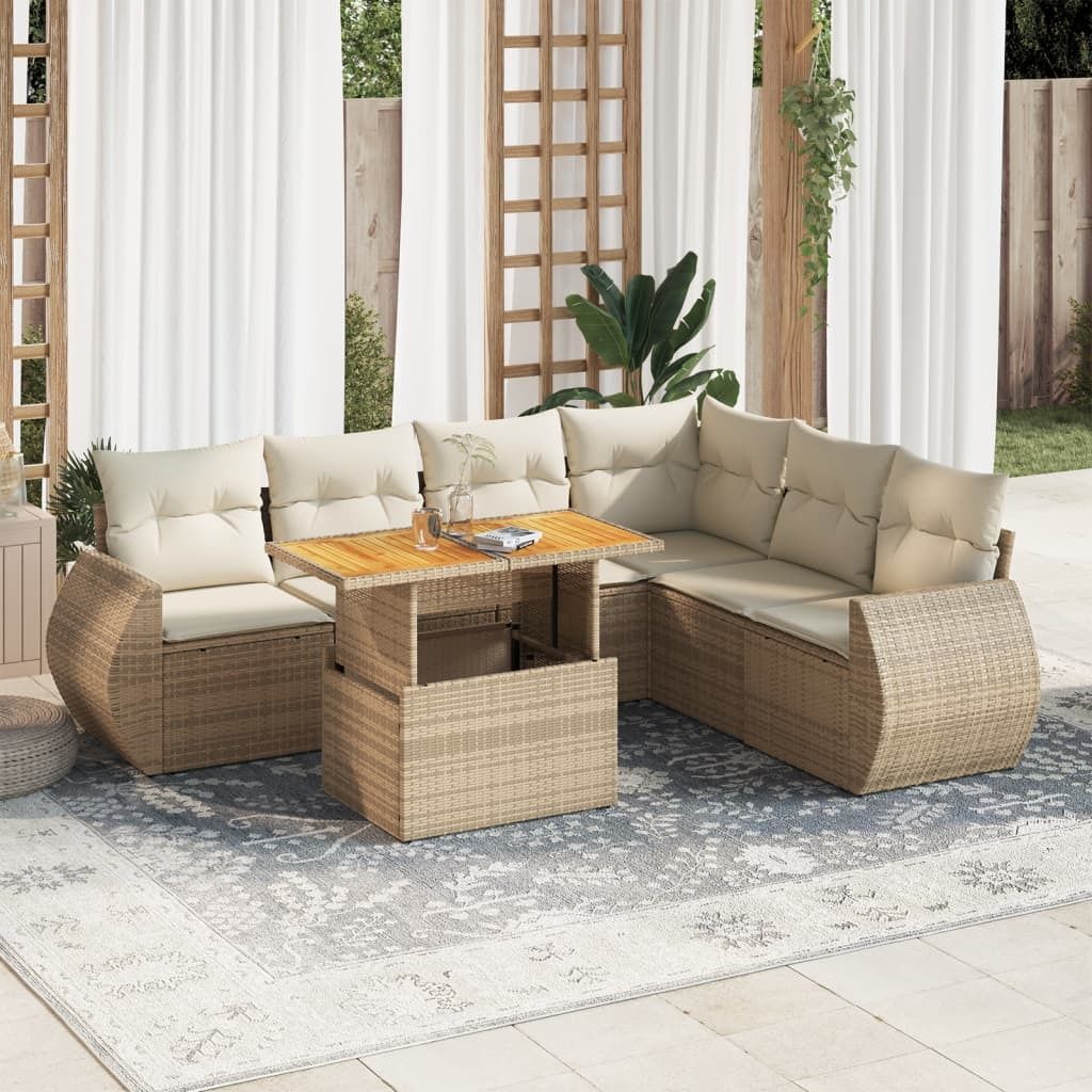 Maison Exclusive - 7-tlg. Garten-Sofagarnitur mit Kissen Beige Poly Rattan
