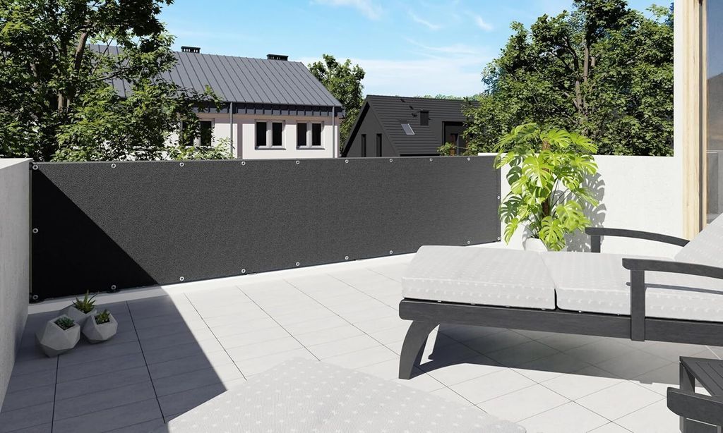 PREMIUM BALKONSICHTSCHUTZ 4 FARBEN 78 Maße ÜBERLÄNGE WEISS ANTHRAZIT SONNENSCHUTZ BALKONVERKLEIDUNG (90x40 cm DUNKELGRAU)