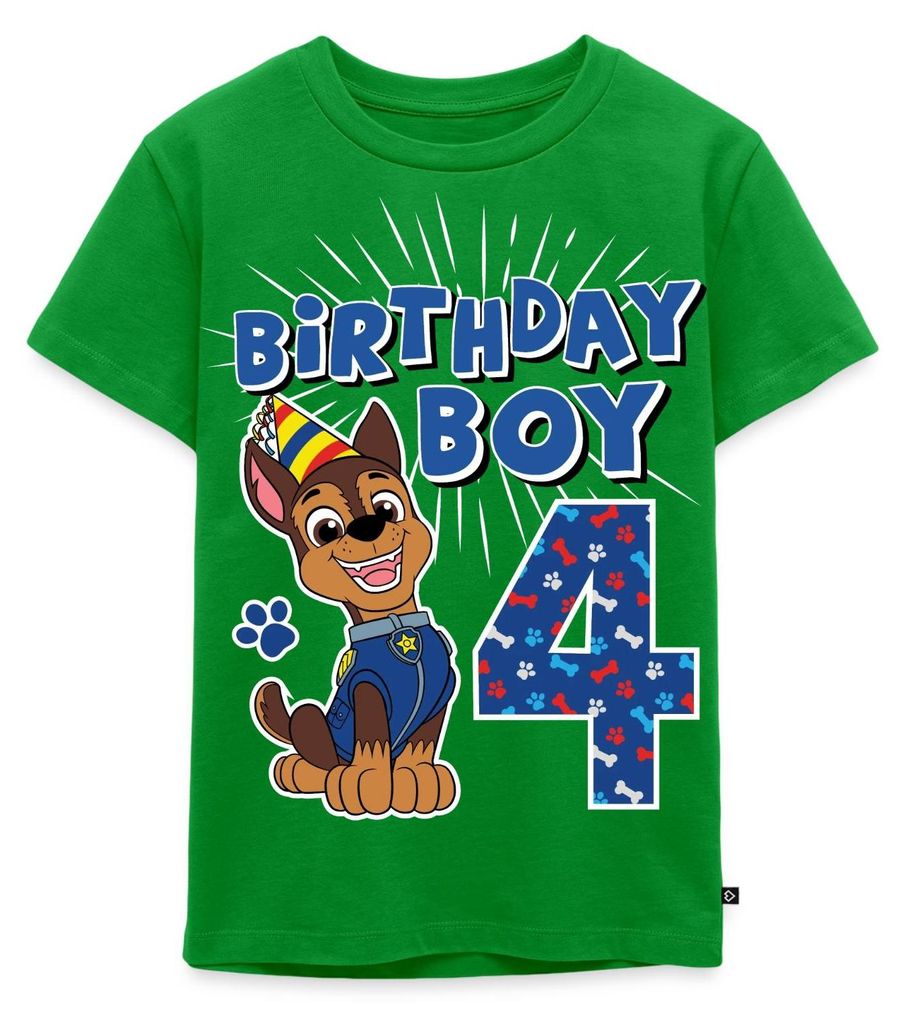 Spreadshirt Paw Patrol 4 Jahre Alt Geschenk 4. Geburtstag Chase Kinder Premium T-Shirt, 110/116 (4 Jahre), Grün