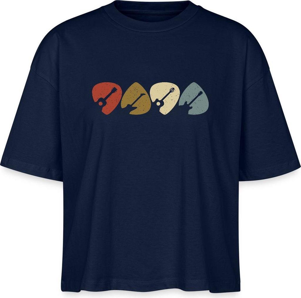Spreadshirt Plektrum Retro Musik Motiv Boxy Shirt Damen, L, Navy