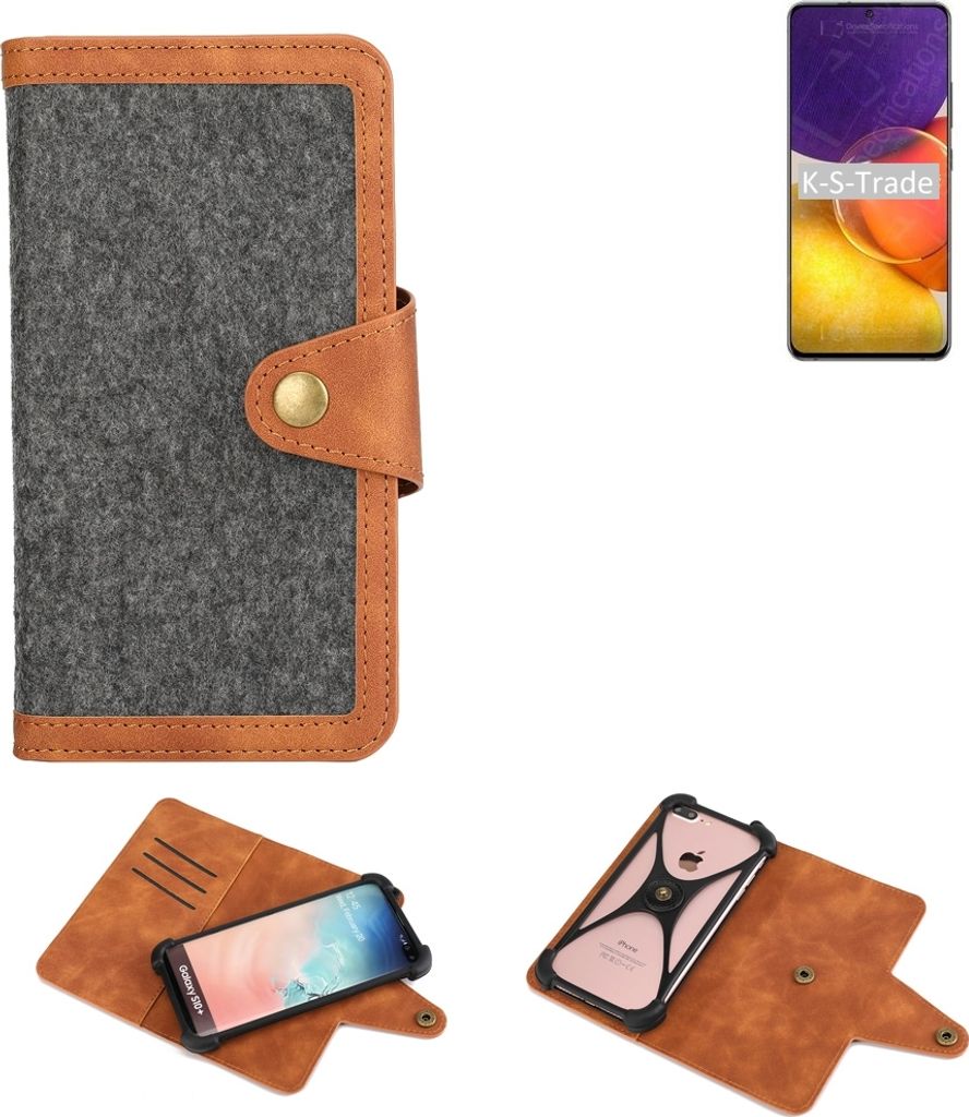 K-S-Trade Schutzhülle Handyhülle kompatibel mit Samsung Galaxy Quantum2 Filz Hülle Kunst-Leder dunkelgrau braun (1x)