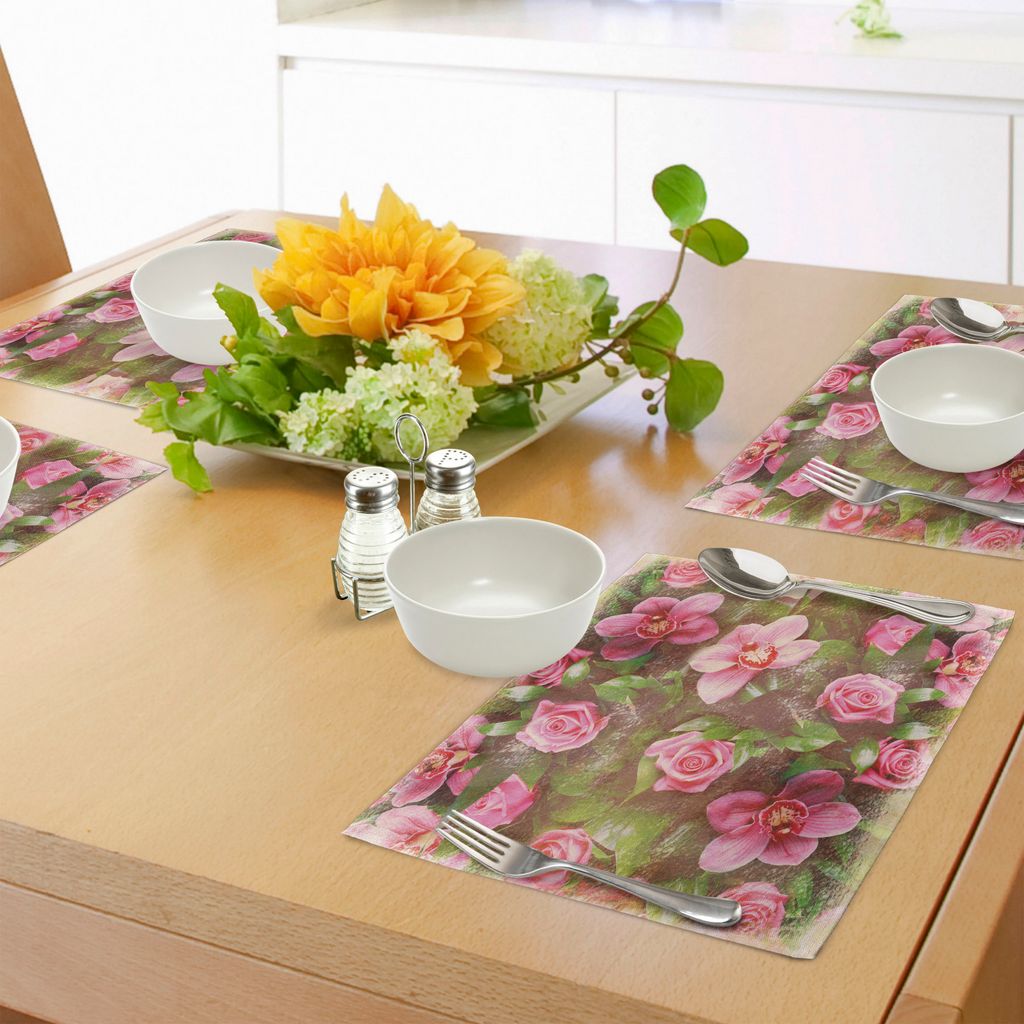 ABAKUHAUS Shabby Chic Platzmatten, Romantische Retro Blumenzusammensetzung Grunge Hochzeit Corsage Artwork, Tiscjdeco aus Farbfesten Stoff für das...