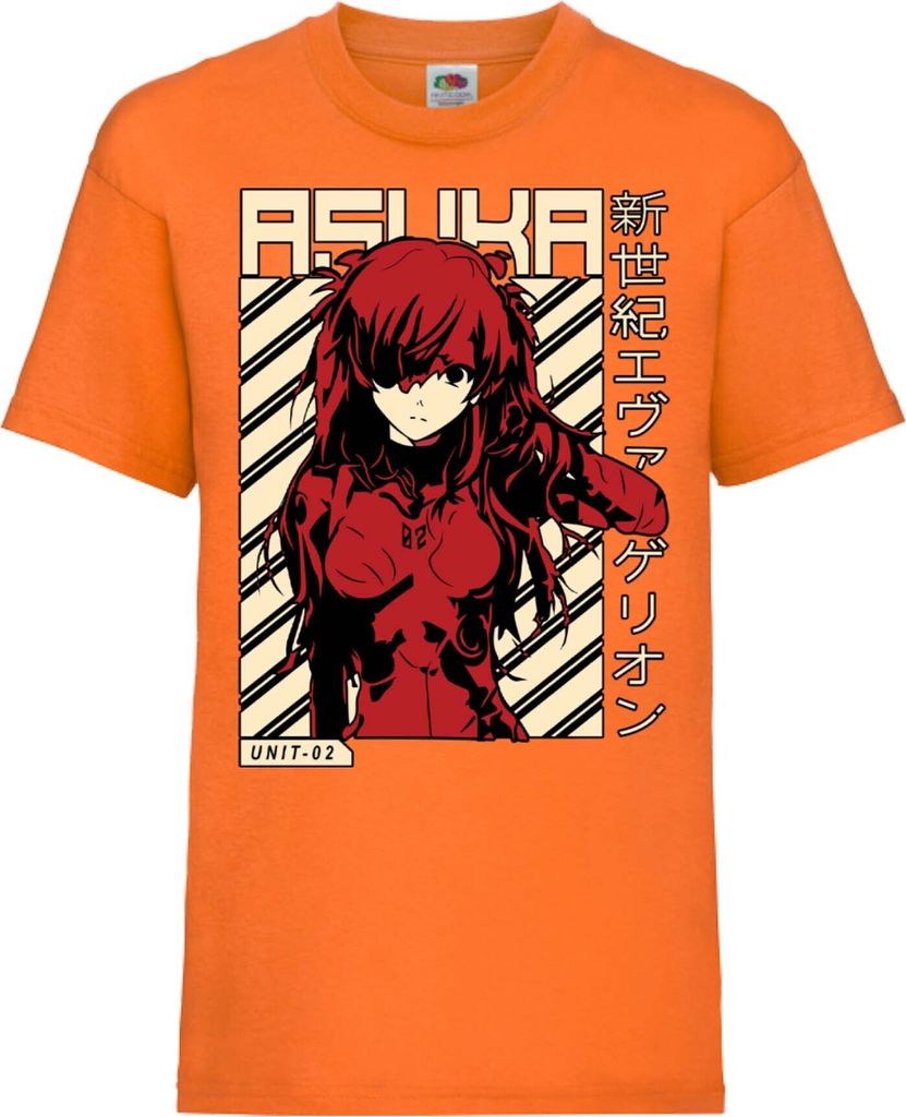Kinder T-Shirt Neon Anime Genesis Manga Evangelion Asuka Evangelion Asuka, 5-6 Jahr - 116 / Orange