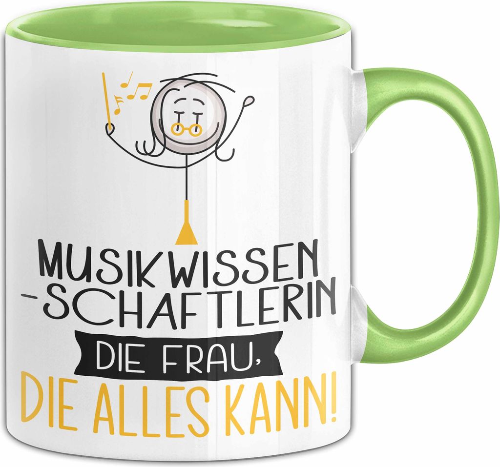 Musikwissenschaftlerin Geschenk Tasse Becher Die Frau Die Allen Kann Geschenkidee für eine Musikwissenschaftlerin Lustig (Grün)