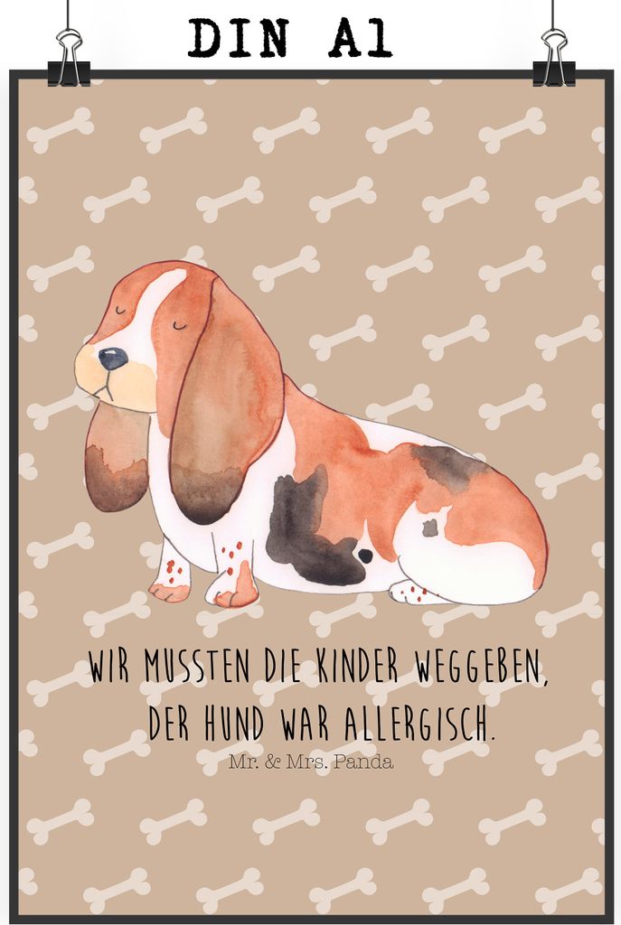 Mr. & Mrs. Panda Bild Hund Basset Hound DIN A1 - Hundeglück - Geschenk, kunstdruck poster, Süß, Wanddeko, Hundeliebe, Sprüche, Plakat, drucke