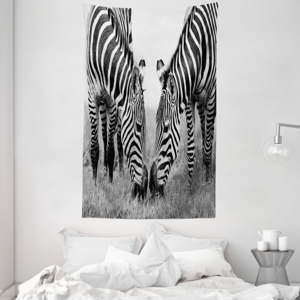 ABAKUHAUS Zebra Wandteppich und Tagesdecke, Wildlife Burchell aus Weiches Mikrofaser Stoff Waschbar ohne Verblassen Digitaldruck, 140 x 230 cm, Wei...