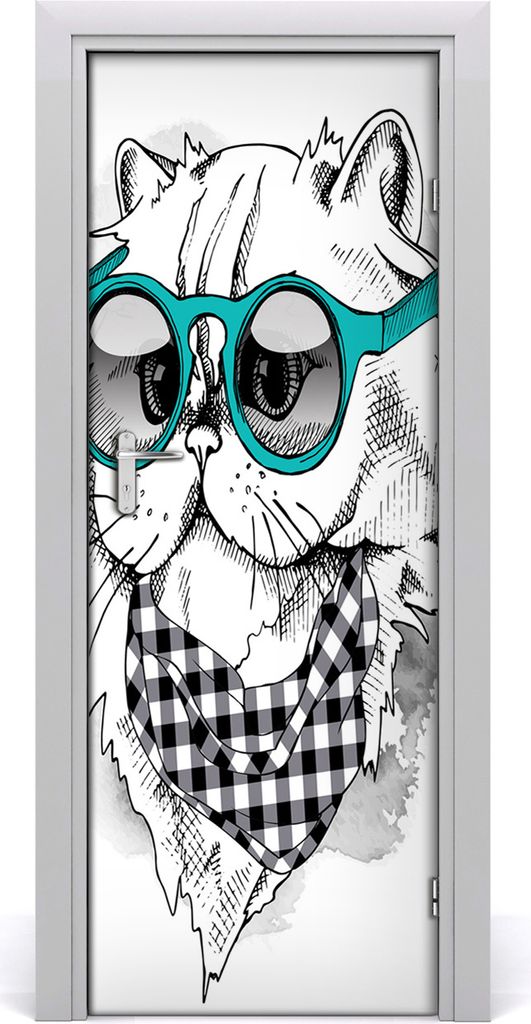 Tulup Türaufkleber 75x205 cm Dekorative Aufkleber Selbstklebend Wasserdichte Tapete Abnehmbar Schlafzimmer Wohnzimmer Wohnkultur - Katze mit Brille