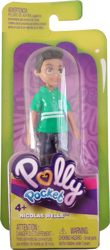 Polly Pocket Mini-Puppe NICLAS mit blauer Hose und grünem Shirt GFT90