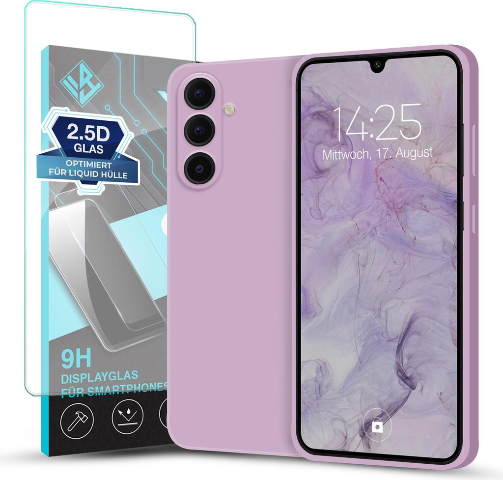 Hülle für Samsung Galaxy A26 5G mit 9H Displayglas Displayschutz Plus Case Cover Bumper Silikon Softgrip Schutzhülle Farbe: Lila