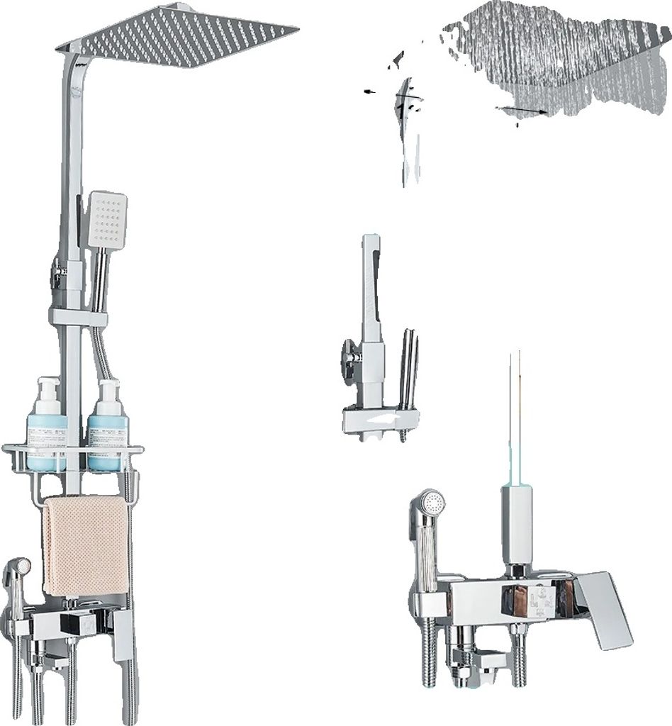 Messing-Duscharmatur-Set, zeitgenössischer Stil, thermostatische Technologie , Chrom 4-12