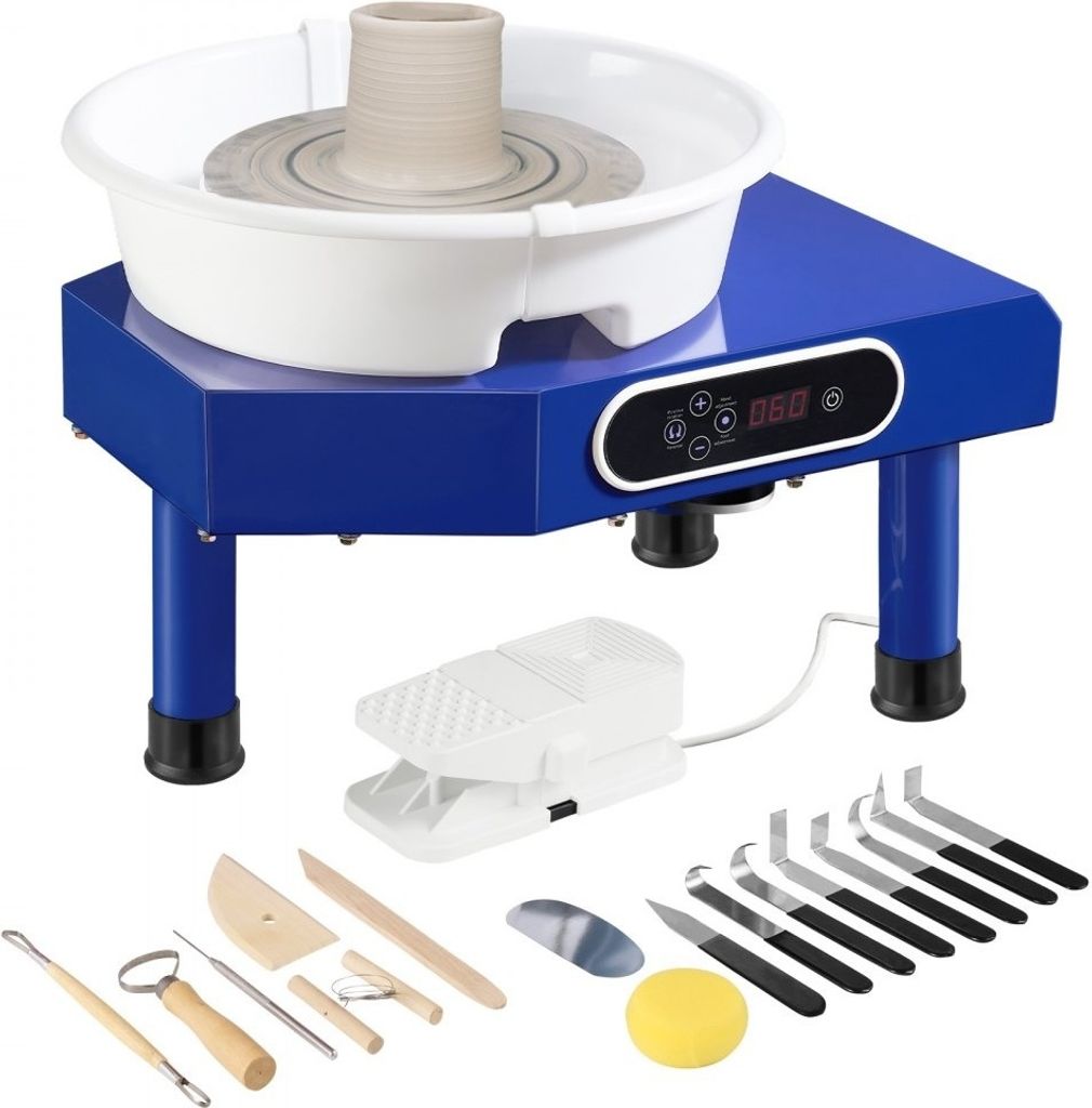 Töpferscheibe Keramik Rad Maschine 350W - Elektrische Töpferscheibe Maschine 25cm 300U/min - Töpferscheibenmaschine mit Pedal & Schürze - Formm...