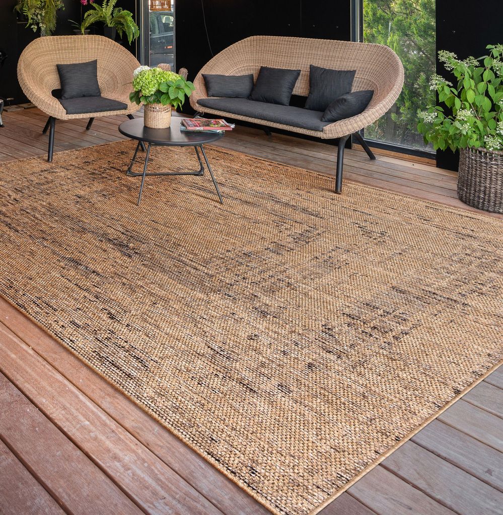 Outdoor Teppich wetterfest Modern Flachgewebe, Jute-Optik Produktbild 