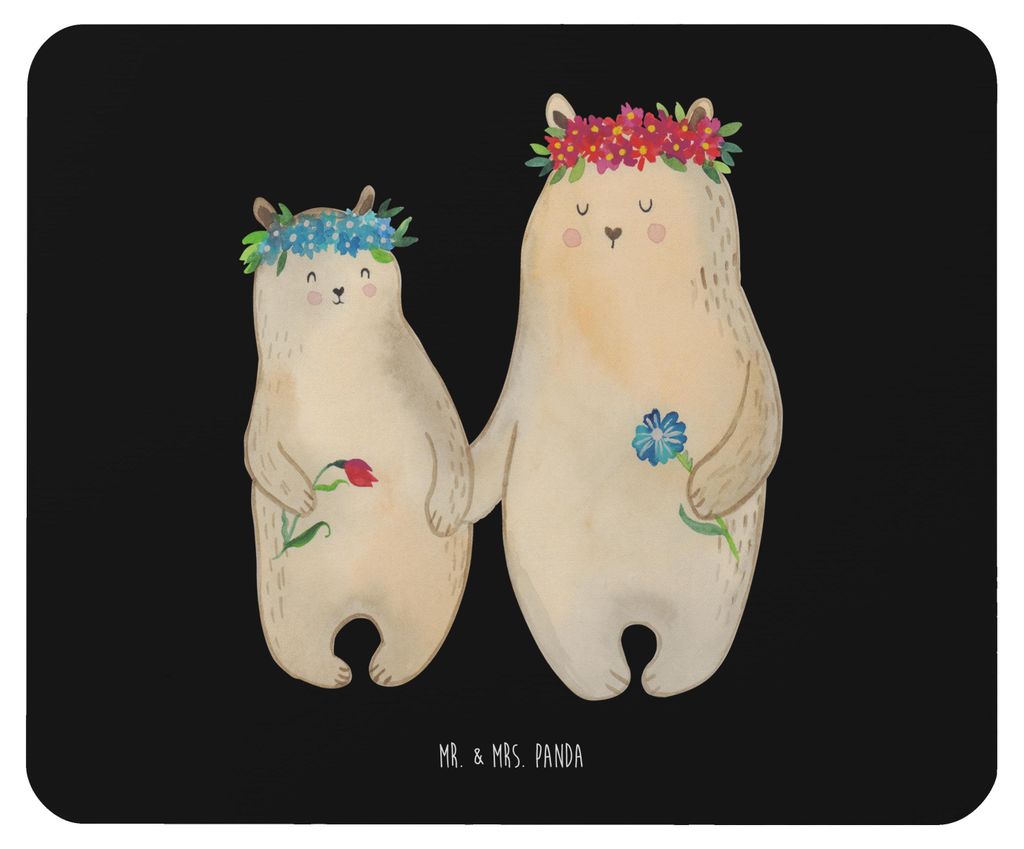 Mr. & Mrs. Panda Mousepad Bären mit Blumenkranz - Schwarz - Geschenk, Mauspad, Family, laptop, Kinder, Muttertag, pc, Mutter, Mouse Pad, Familie, ...