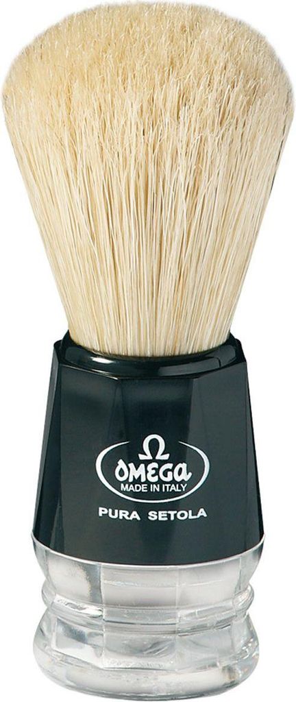 Omega Rasierpinsel Schweinshaar schwarz transparent Luxusgriff 10cm