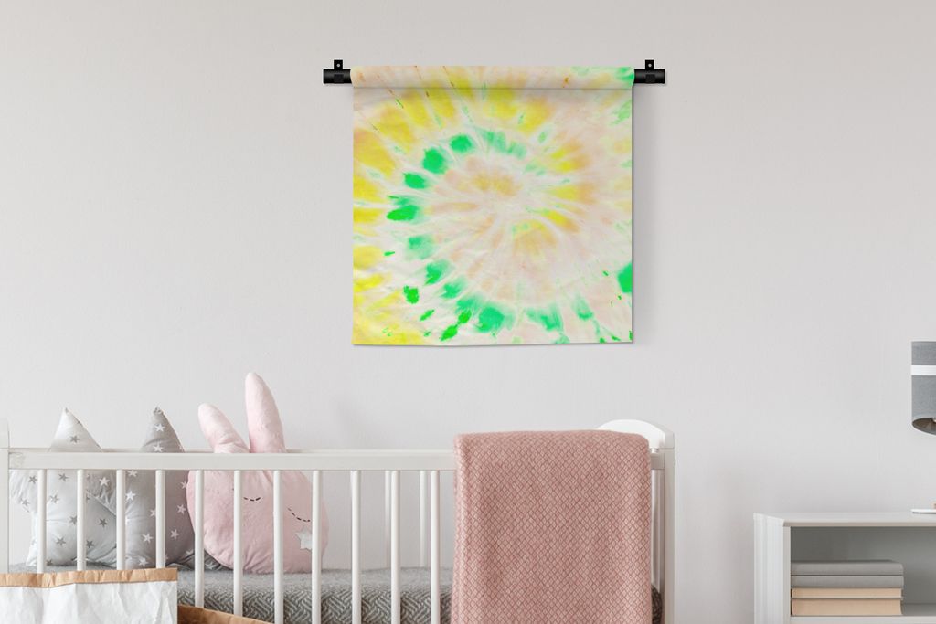 MuchoWow Wandteppich Wandbehang Krawattenfärbung - Grün - Weiß 60x60 cm Tapisserie Dekoration Wandtuch - Dekorationen - Wand Decke
