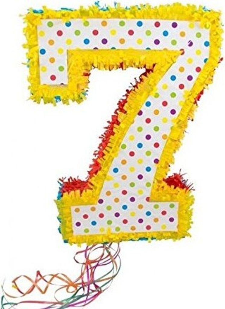 Folat Ziehpiñata Zahl 7 für Geburtstagsparty, bunt, befüllbar, 50 x 40 cm Partydeko