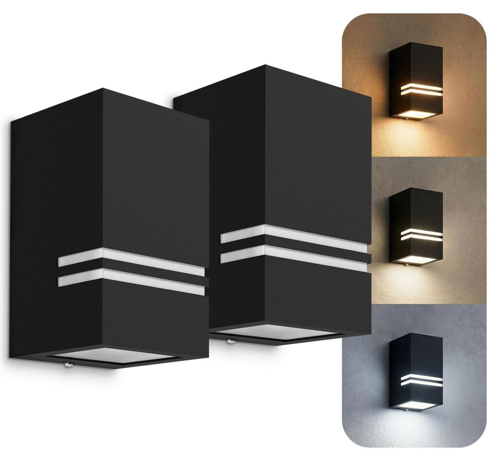 2 Stück moderne LED Wandleuchte JOVO-S für Außen - mit 2x LED GU10 6W warmweiß - Außenleuchte Up oder Down IP44 matt schwarz