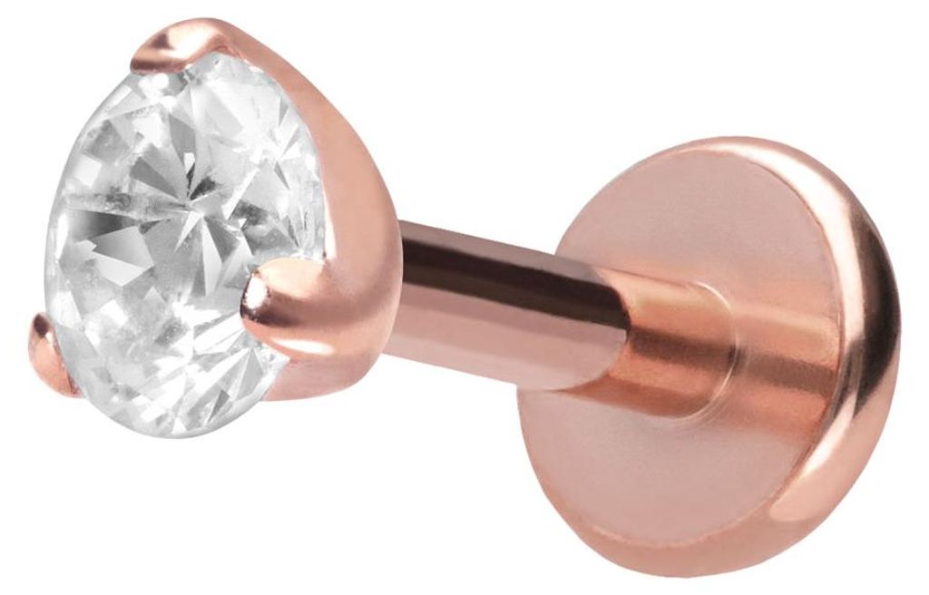 Ohrpiercing, Nasenpiercing Titan Labret mit Push Fit EINGEFASSTER KRISTALL RoséGold Stablänge: 7mm | Stabstärke: 1,2mm | Kristallgröße: 3mm