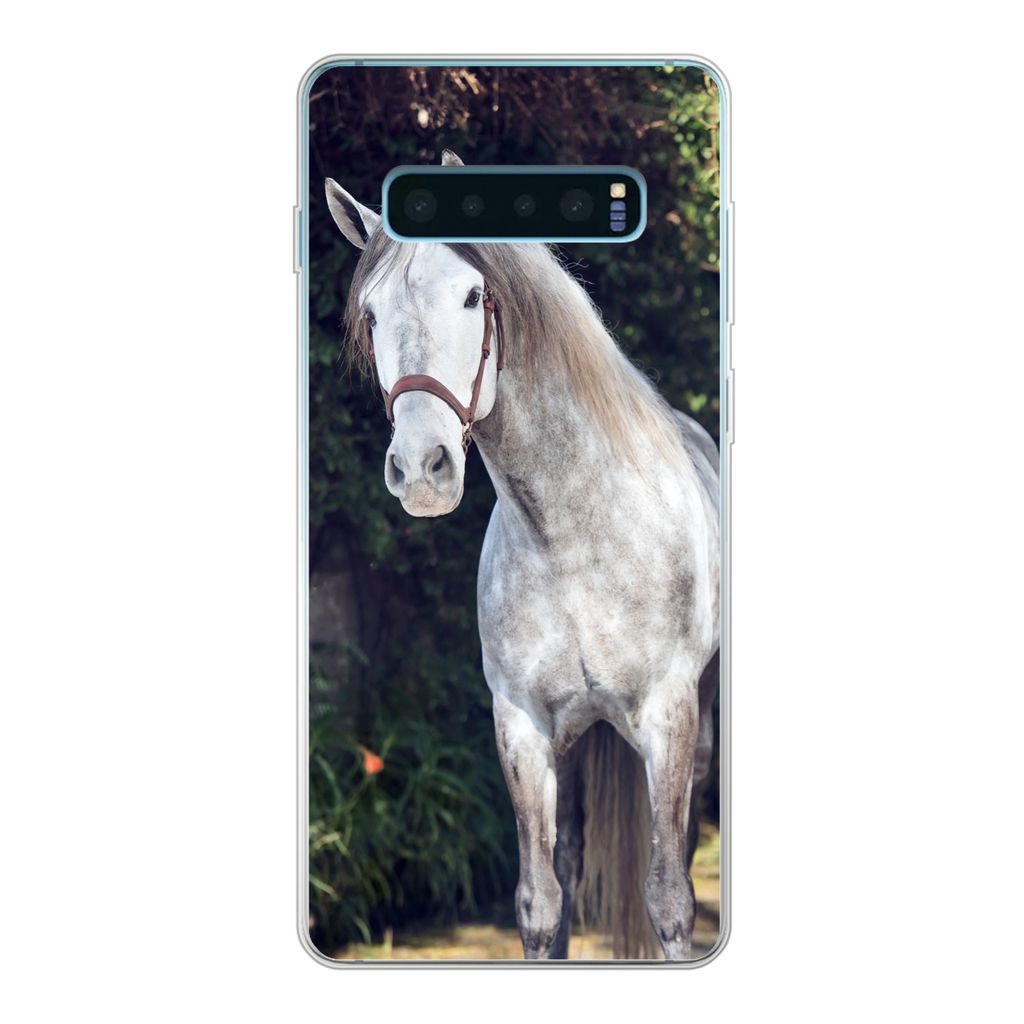 MuchoWow Handyhülle Schutzhülle Hülle für Samsung Galaxy S10 Plus Pferd - Halfter - Natur Silikon Softcase Handy Hülle - Schutzhülle