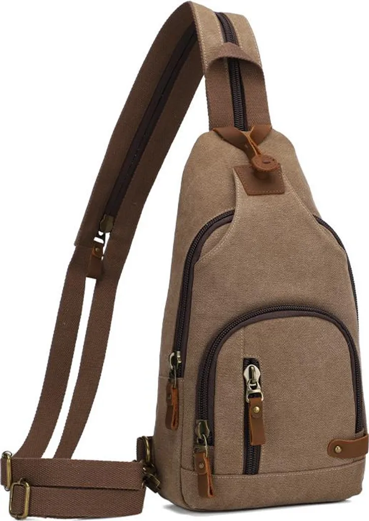 Sac de poitrine anti-encombrement toile marron bandoulière confort