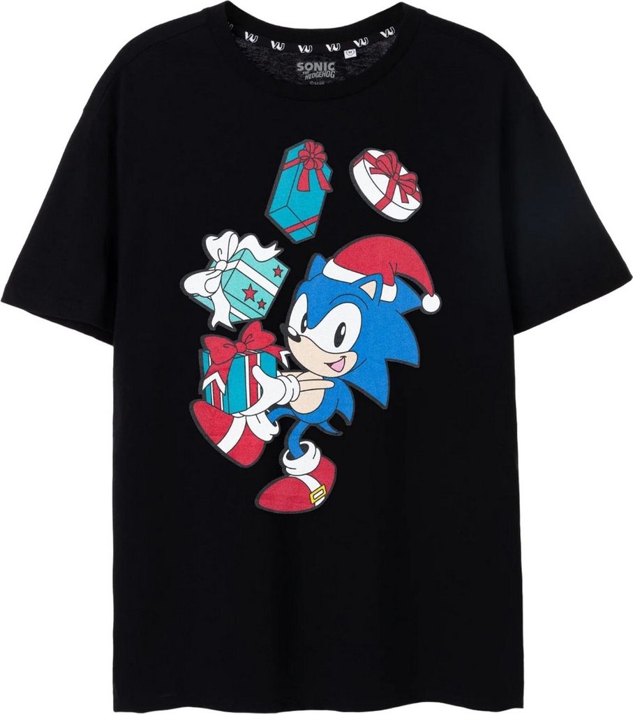 Sonic The Hedgehog - T-Shirt für Herren - weihnachtliches Design NS7940 (L) (Schwarz)