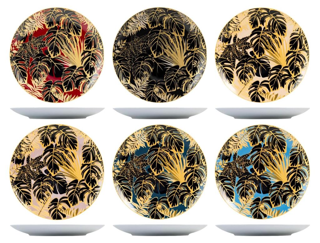 H&H Set mit 6 flachen Tellern, botanischer Winter, 27 cm