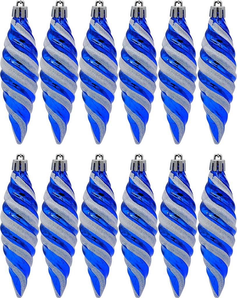 Weihnachtsdekoration, bemalt, spitz zulaufend, Spiralfaden-Anhänger mit Umhängeband, leuchtende Farbe, Christbaumschmuck, Blau, 12 Stück, 12 Stück