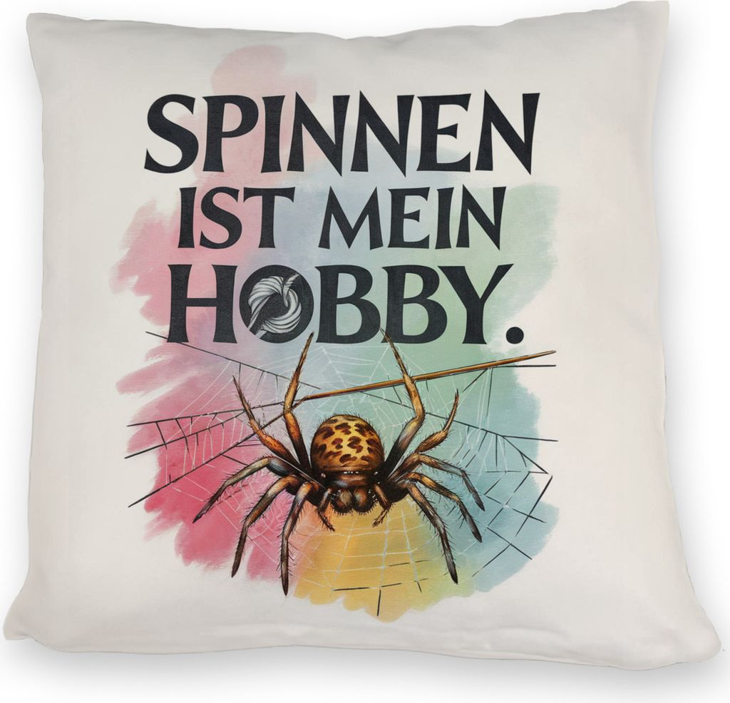 Spinnen ist mein Hobby Kissen - Spinne strickt Netz