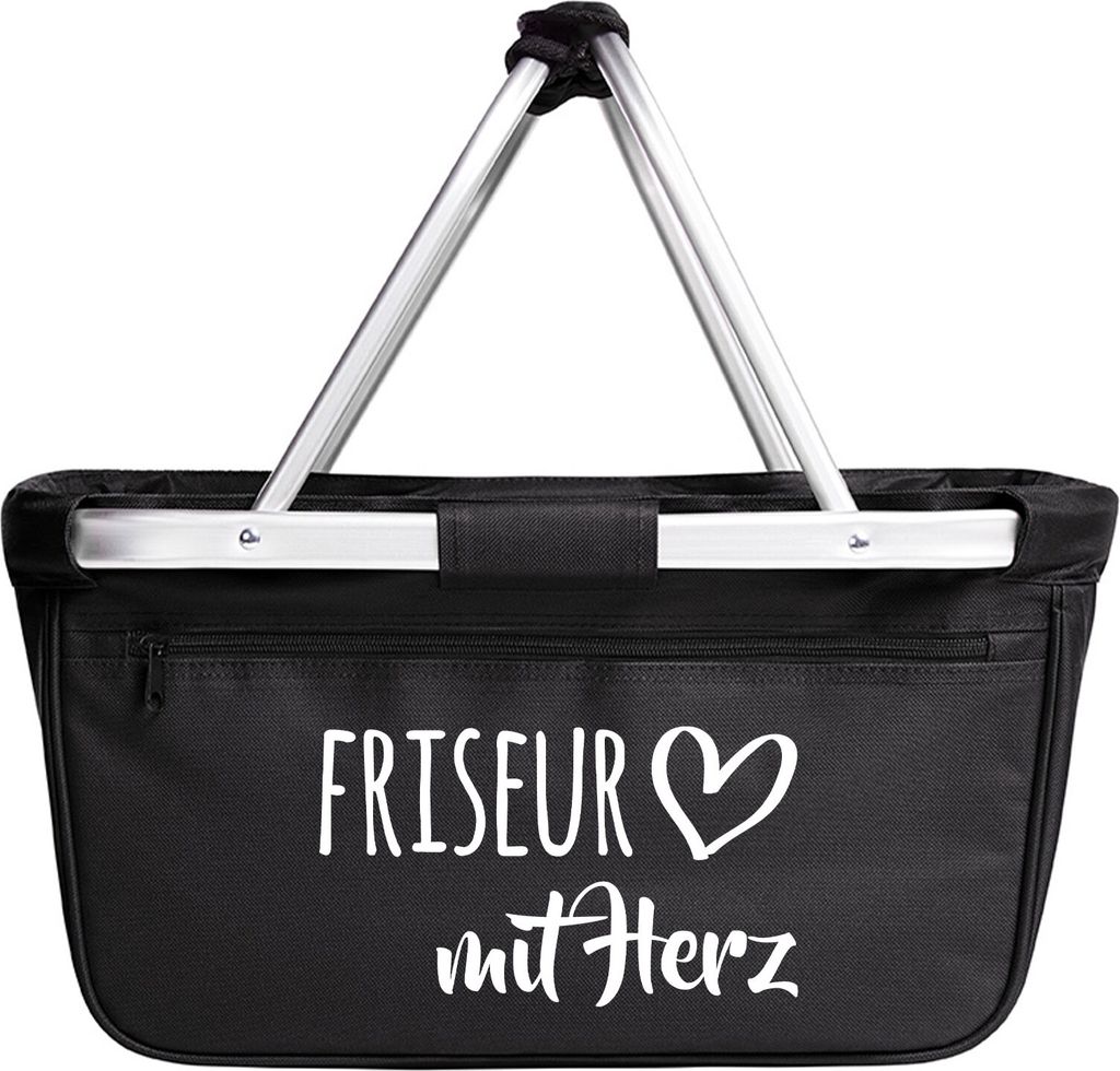 Huuraa Einkaufskorb Friseur mit Herz 20 Liter Black faltbarer Tragekorb Geschenkidee