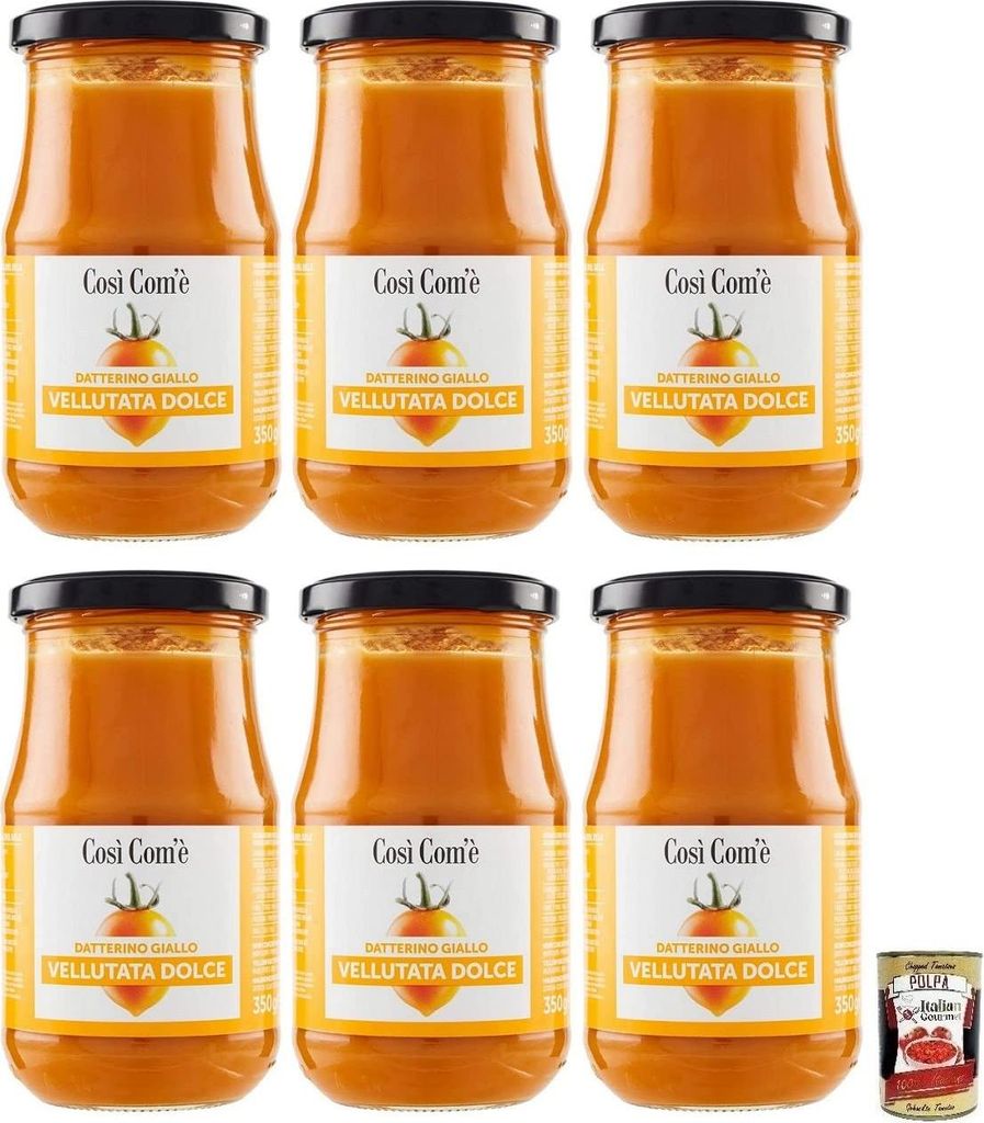 6x Così Com'è Vellutata Dolce di Datterino Giallo,Süße Creme aus Gelben Datterini-Tomaten,Italienische Tomaten,350g Glas + Italian Gourmet Polp...