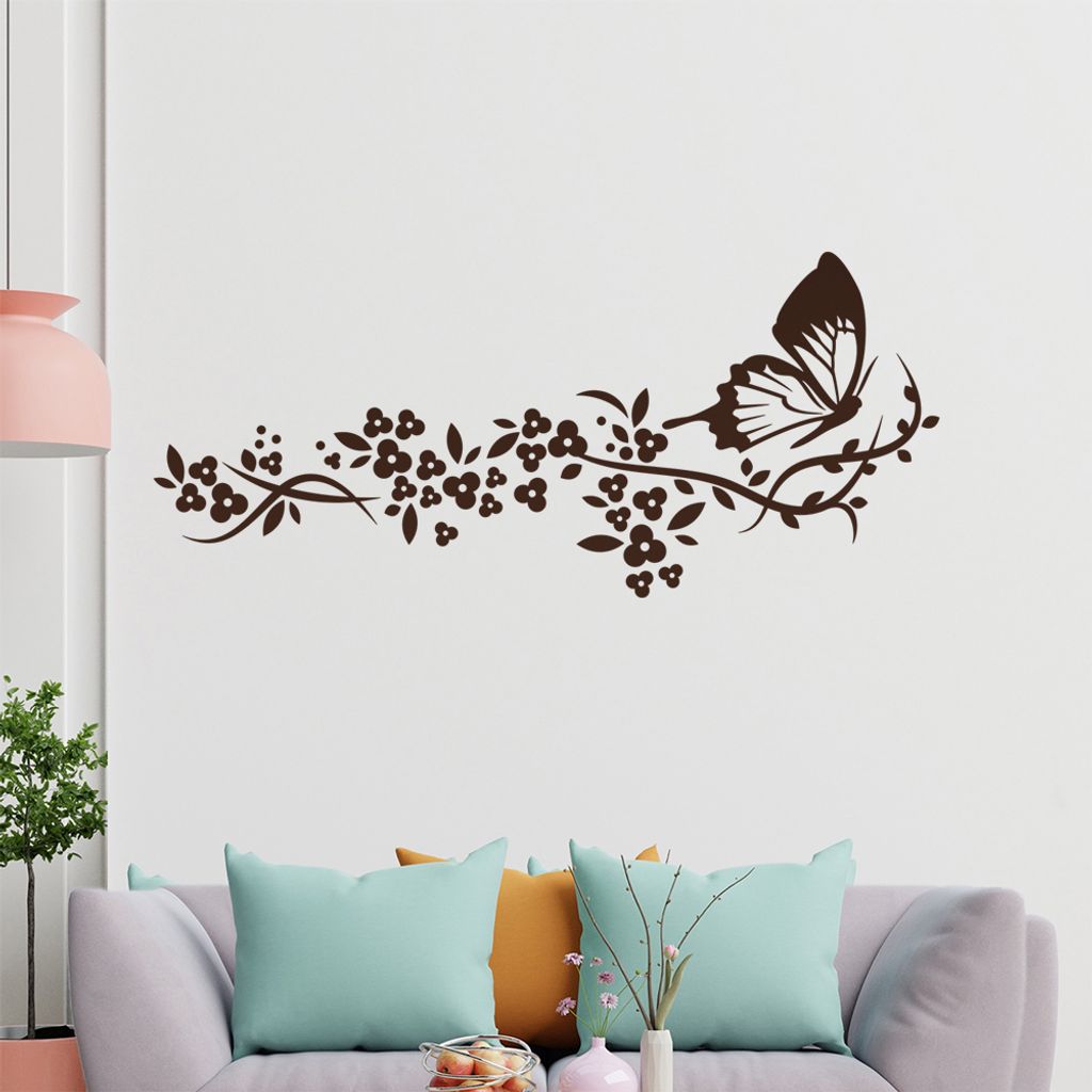 Falter Schmetterling Blüte Wandtattoo in 6 Größen - Wandaufkleber Wall Sticker - Dekoration, Küche, Wohnzimmer, Schlafzimmer, Badezimmer