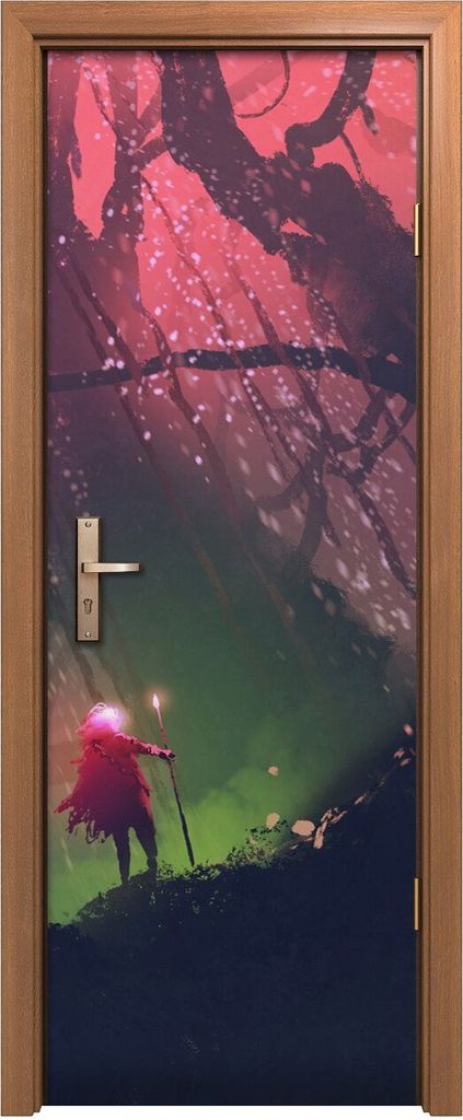 Türposter 70x200 cm Türaufkleber Türtapete Türfolie Klebefolie Kunst Mann mit Zauberstange Riesenbaum