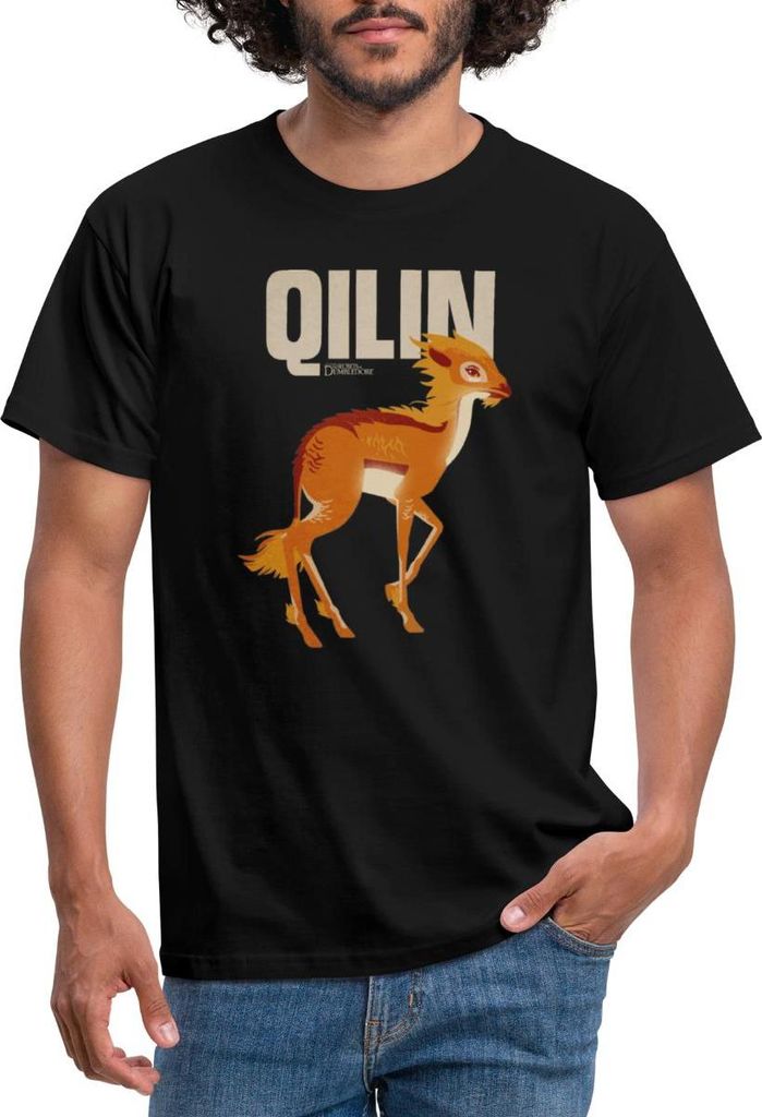 Spreadshirt Phantastische Tierwesen 3 Qilin Einhorn Männer T-Shirt, S, Schwarz