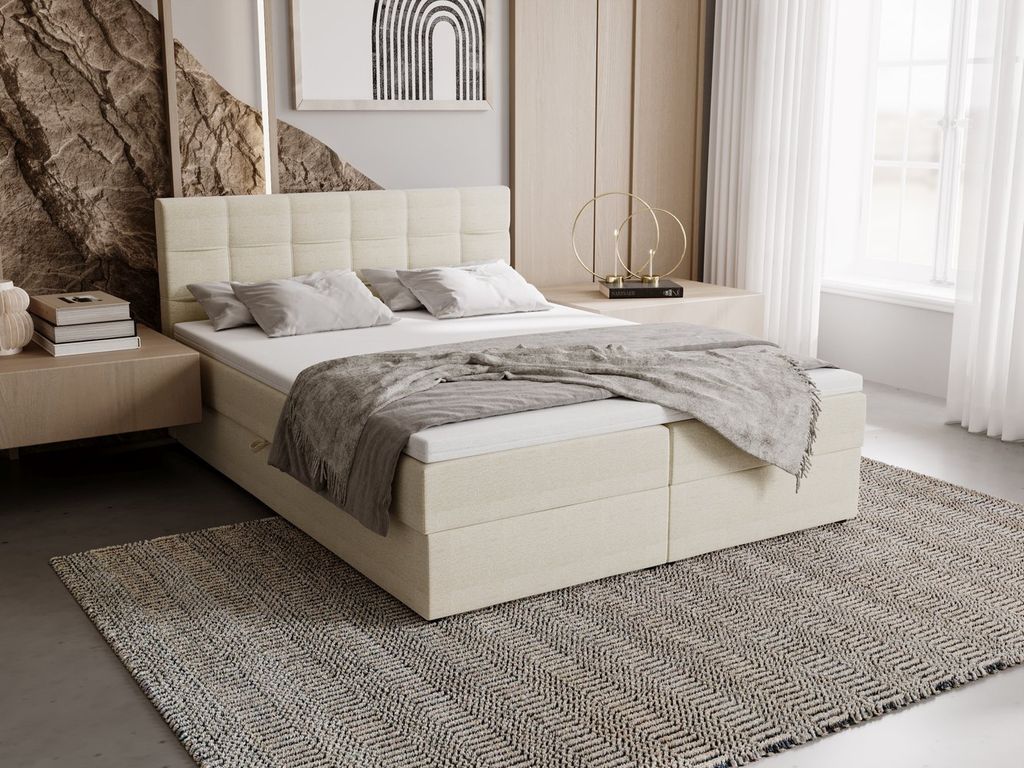 Polsterbett 160x200 ELSIE 1 mit Stauraum - hellbeige