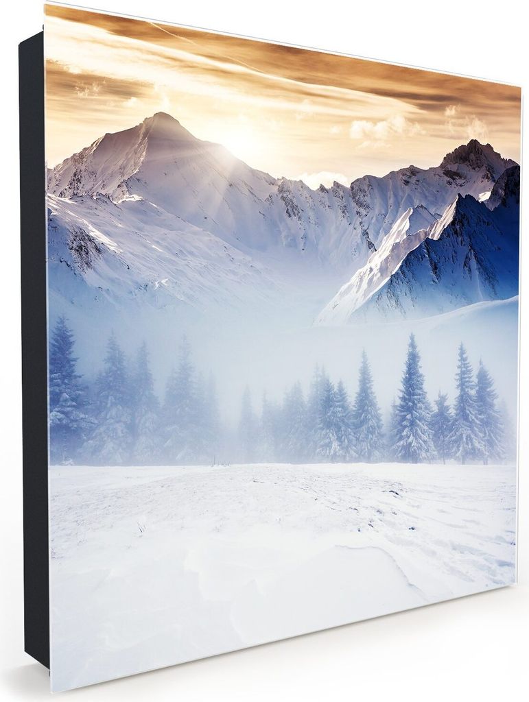 Nachbildung-Schlüsselkasten, Magnetpinnwand und Memoboard mit Glasfront Motiv Düstere Winterlandschaft