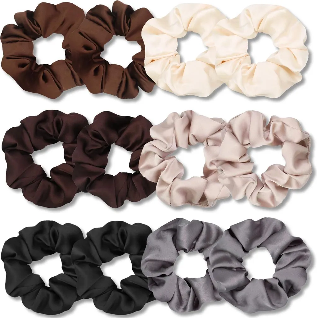 12 Scrunchies Raso Estetica Neutra per Capelli Perfetti