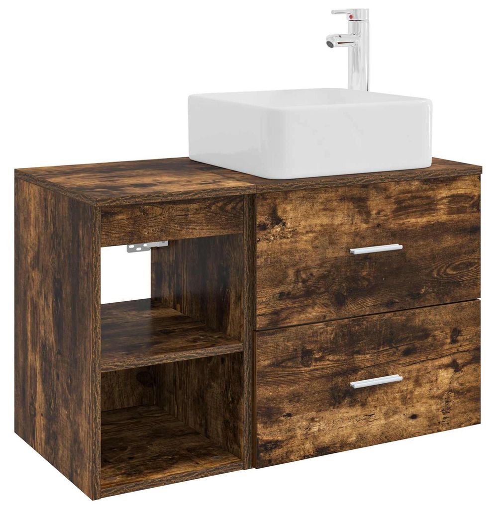 vidaXL Badezimmermöbel-Set 2 pcs Geräucherte Eiche Holzwerkstoff