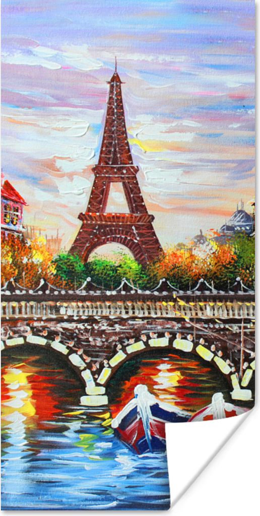 MuchoWow Poster Gemälde - Öl - Eiffelturm - Paris - Wasser 60x120 cm - Wandschmuck