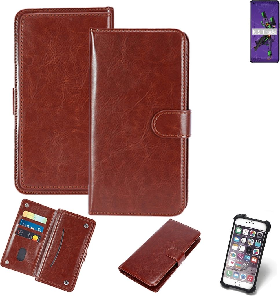 K-S-Trade 360° Hülle kompatibel mit Oppo Reno Ace 2 EVA braun Kunstleder Case BookCase WalletCase Kunstlederederhülle Handyhülle, Rundumschutz