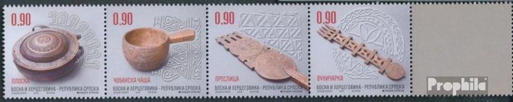 Briefmarken Bosnien - Serbische Republ. 2016 Mi 702-705 Fünferstreifen (kompl.Ausg.) postfrisch Alltagsgegenstände aus Holz