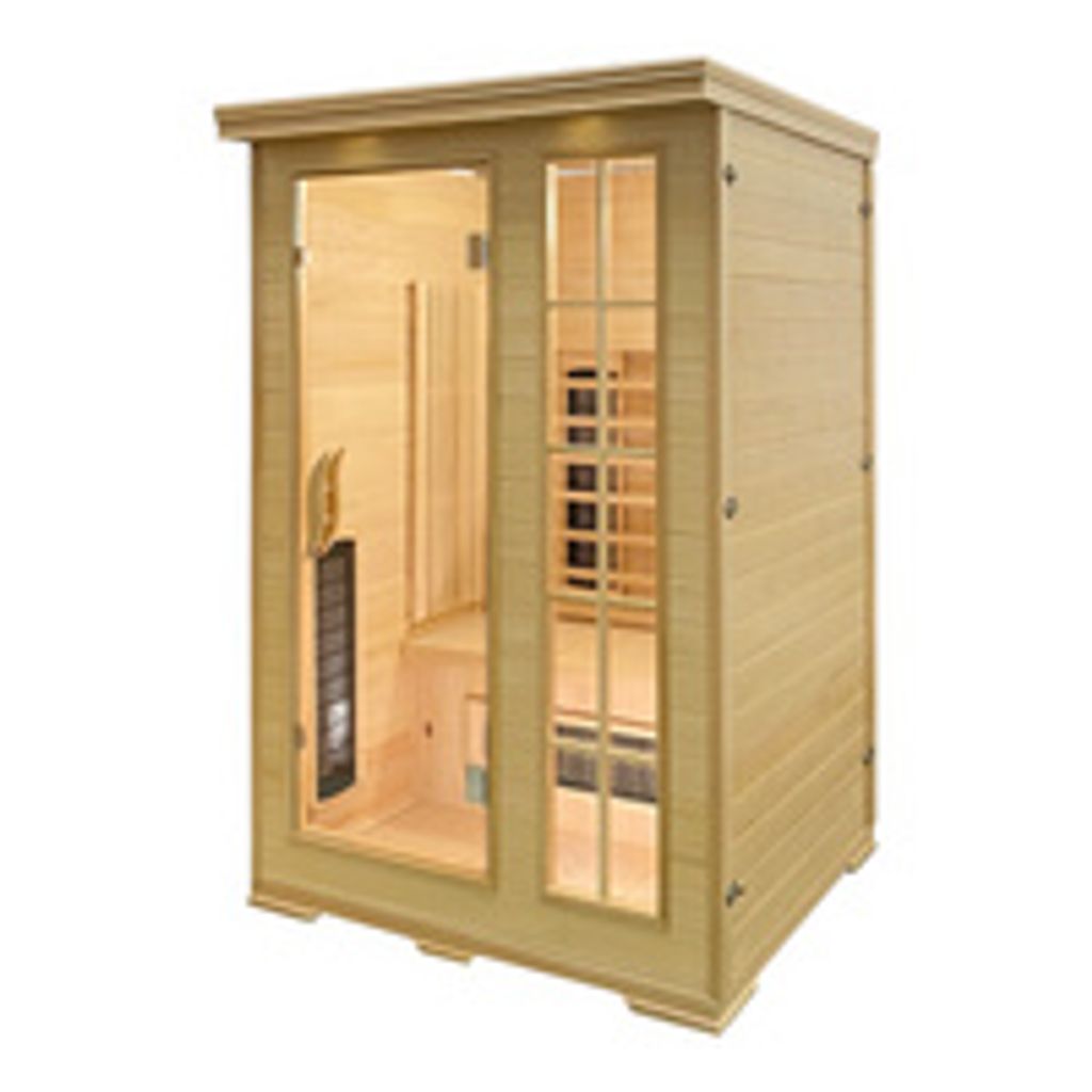Infrarotkabine Kombi - Für 2 Personen - Keramikstrahler, Carbon Heizplatten - Mit Farblichttherapie - Radio & MP3 Player - Hemlock Holz