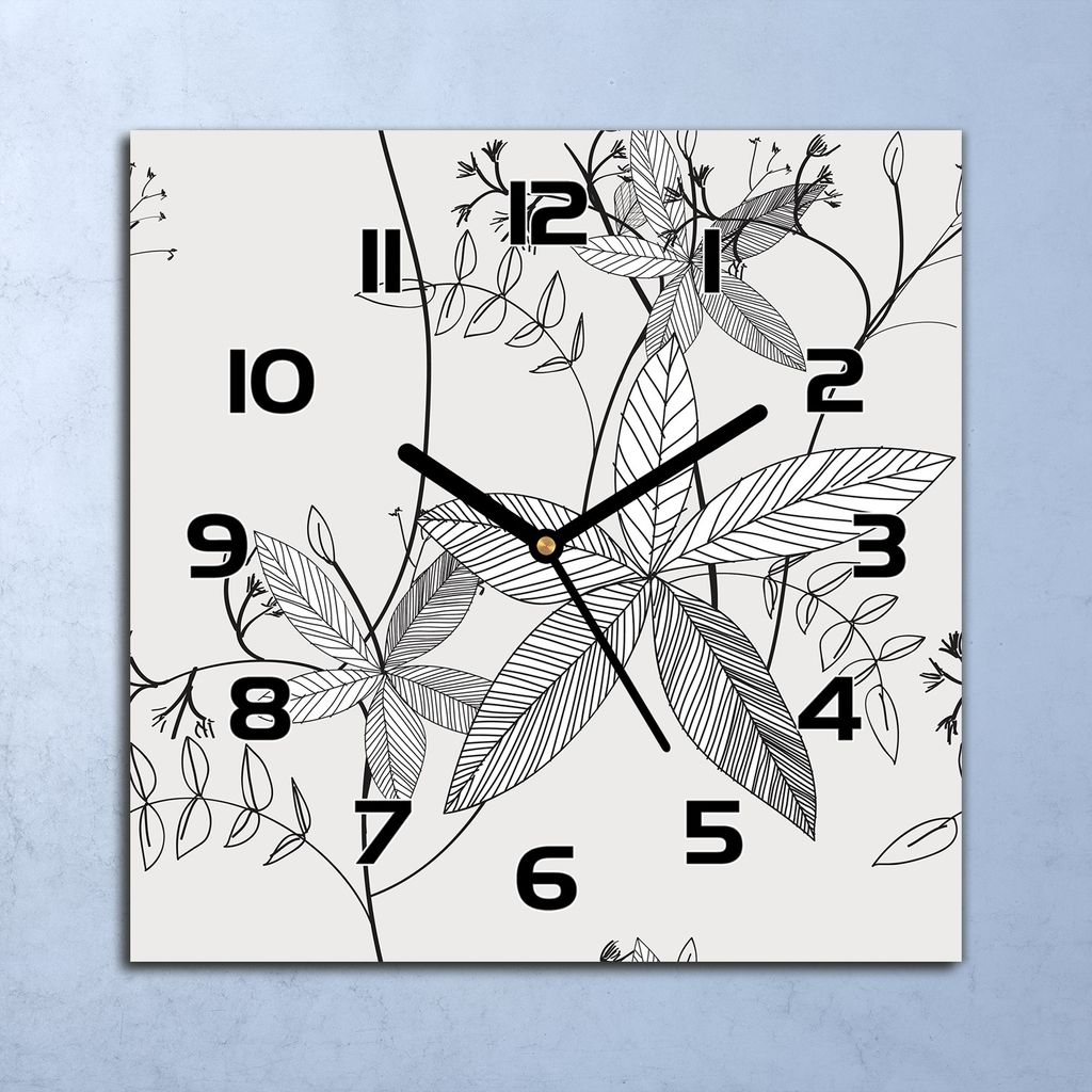Wanduhr Echt-Glas-Küchenuhr Blumen Konturen Quarz Lautlos 30x30 Deko Bilder