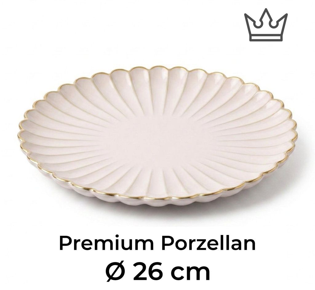 Premium Porzellan Speiseteller Ø26 cm – Elegantes Wellendesign mit edlem Goldrand