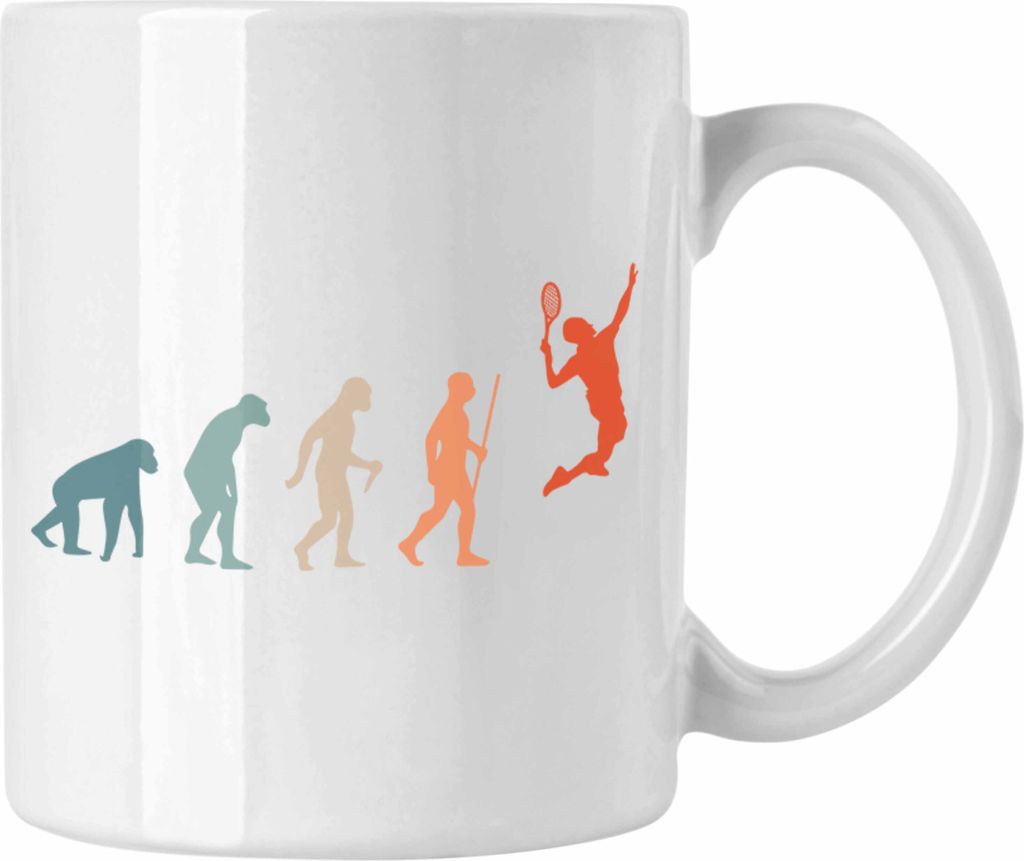 Trendation - Lustige Badminton Tasse Geschenk für Badmintonspieler Badminton Lehrer Coach Trainer Geschenkidee Evolution (Weiß)